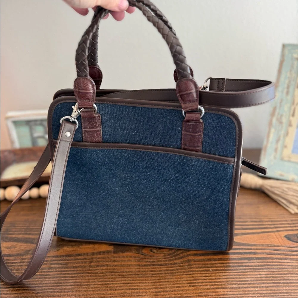 Vintage Denim Embroidered Mini Satchel Crossbody Bag Boho Western Purse Granny